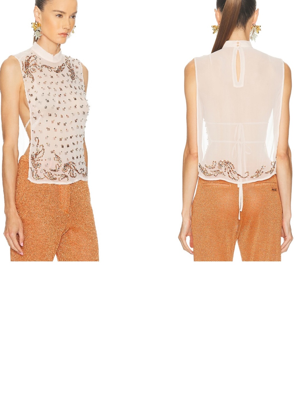 Dries Van Noten Cream Crystal-Embellished Sleeveless Tank - Picture 6 of 12